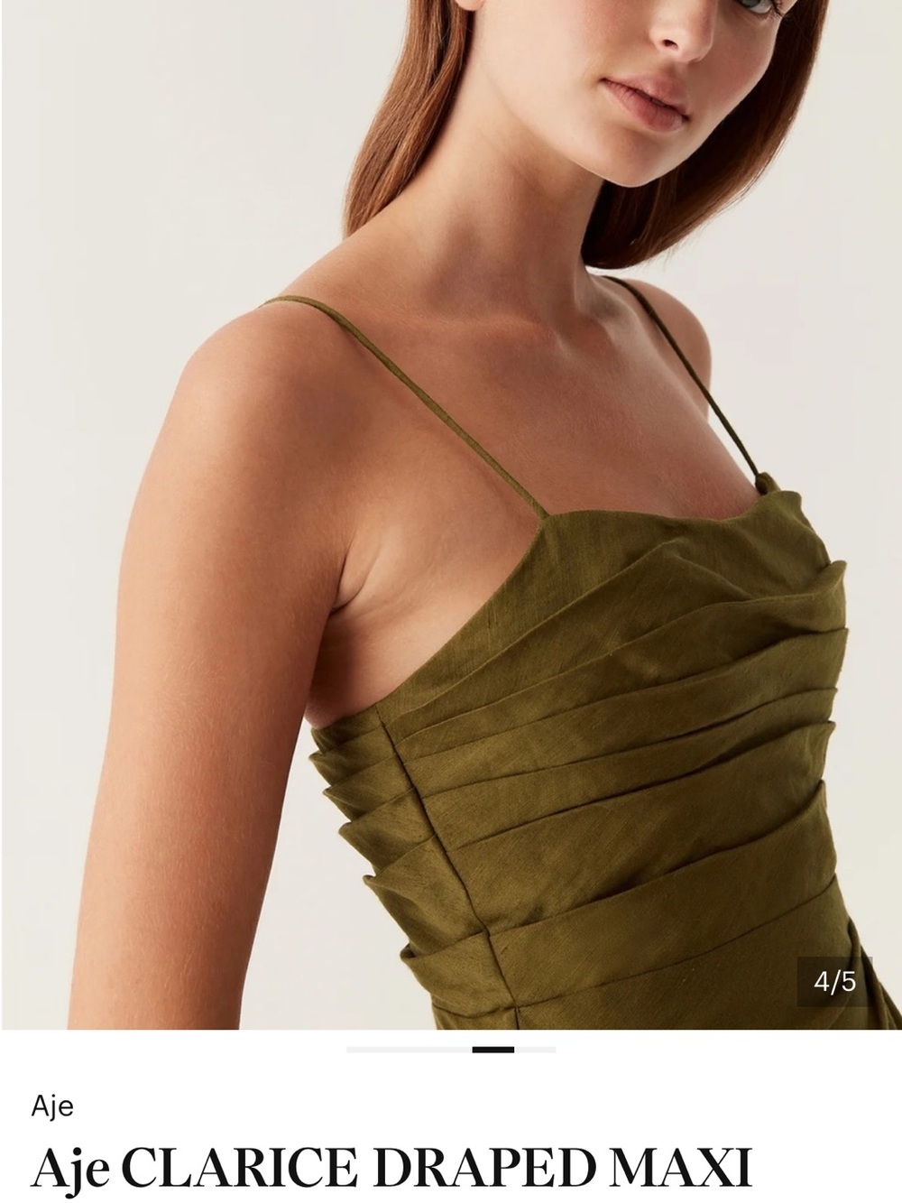 Aje Olive Draped Maxi Dress with Spaghetti Straps - Picture 3 of 9